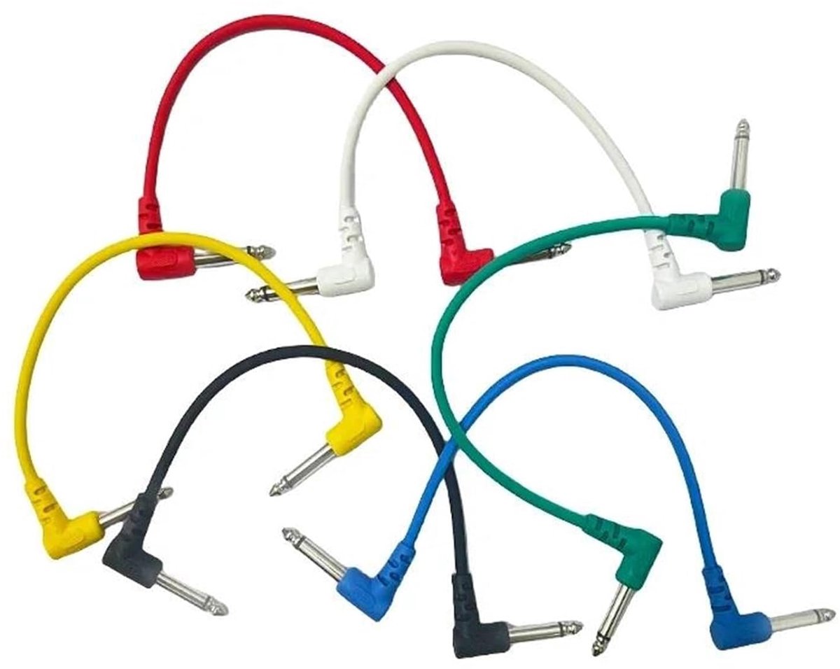Gitaaraudiokabels - Instrumentkabels - Muziek Maken - Haakse Stekkers - 6x 20cm - Zwart