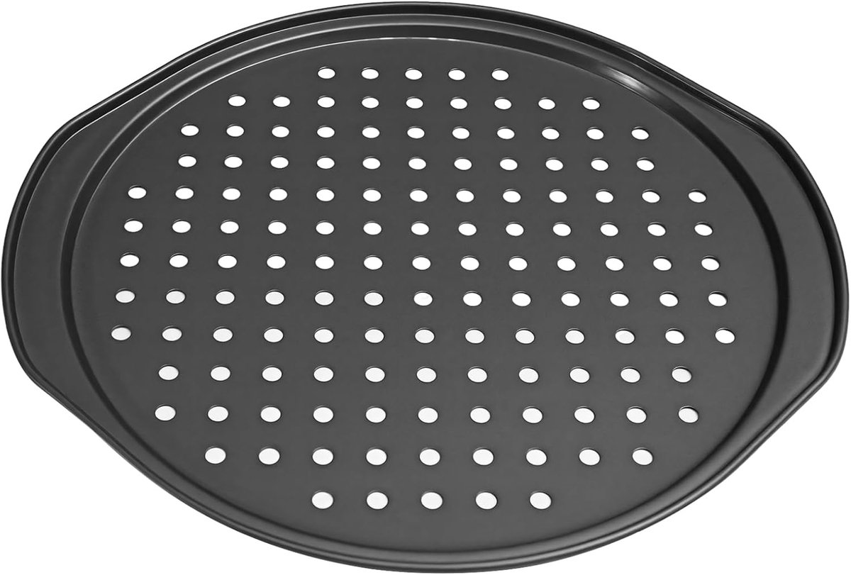 Pizza Bakpan - Geperforeerde Pan - Perfecte Pizza - Non-stick Koolstofstaal - 36 x 33 cm - Zwart