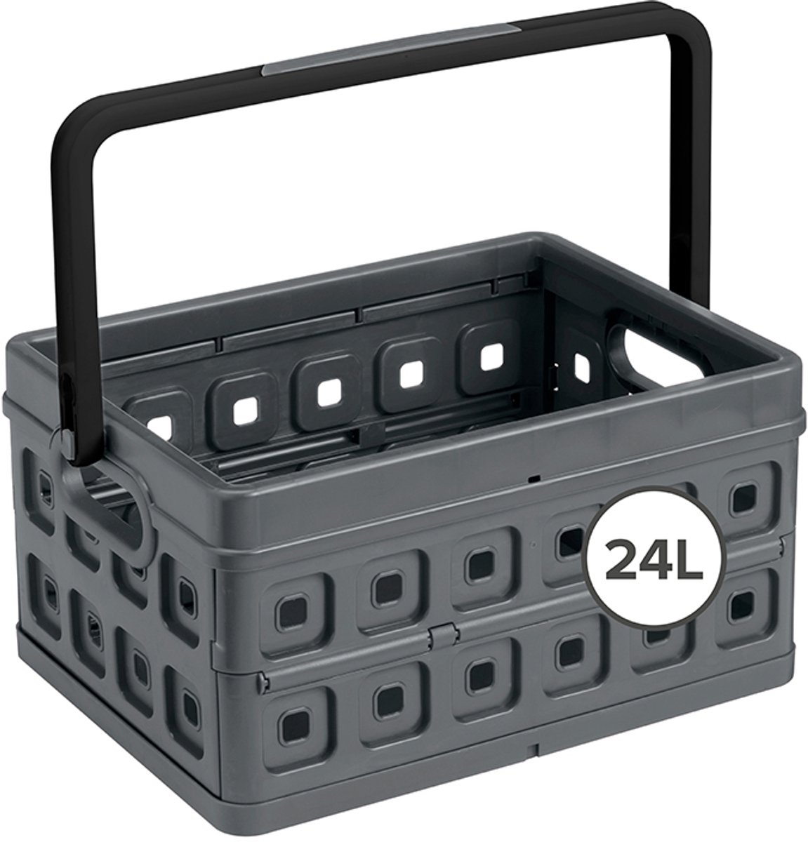 Sunware - Square vouwkrat met handgreep 24L antraciet - 43,5 x 31 x 21,3 cm