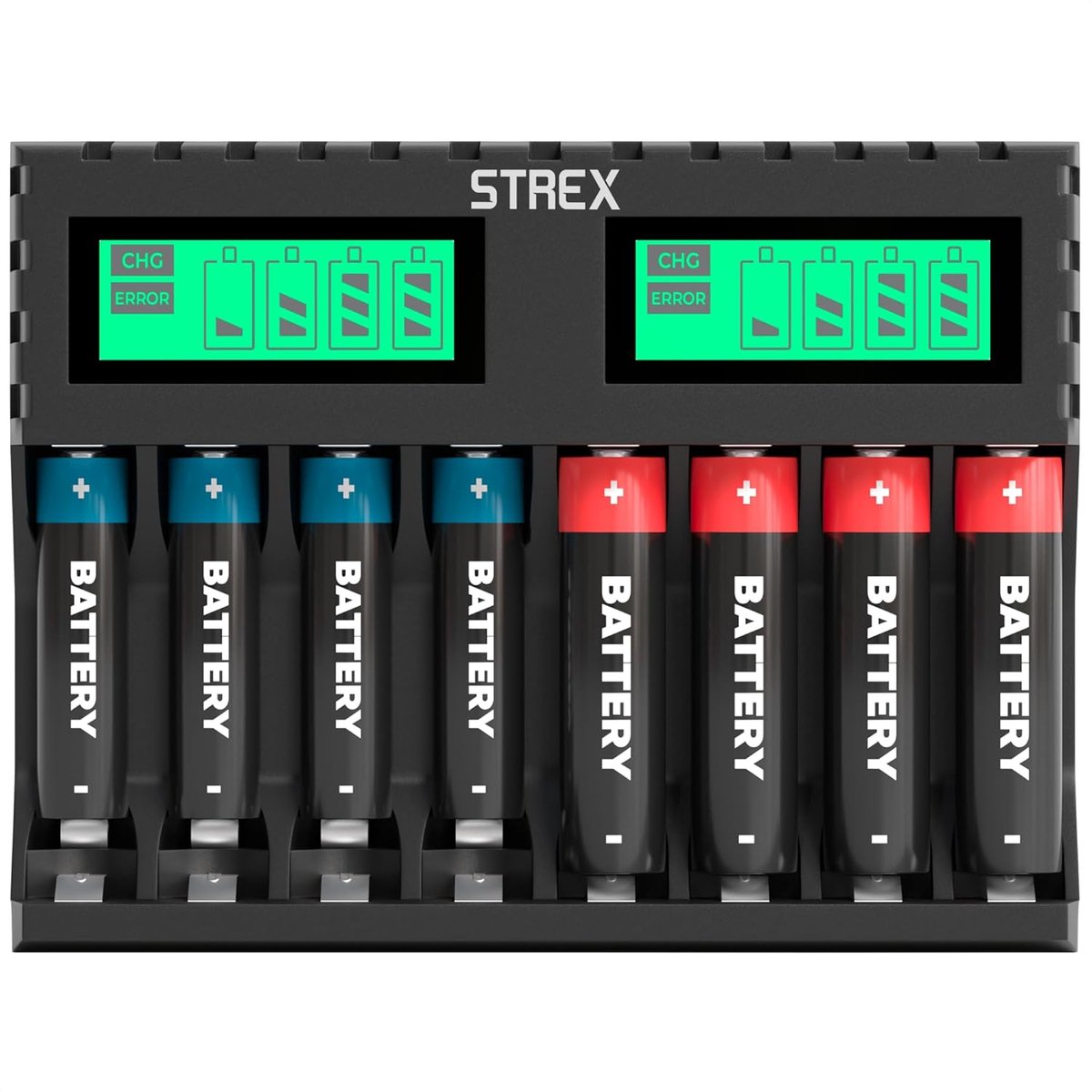 Batterij Oplader - Universele Lader - Batterijen Opladen - 8 Batterijen Tegelijk - 12x9x3 cm