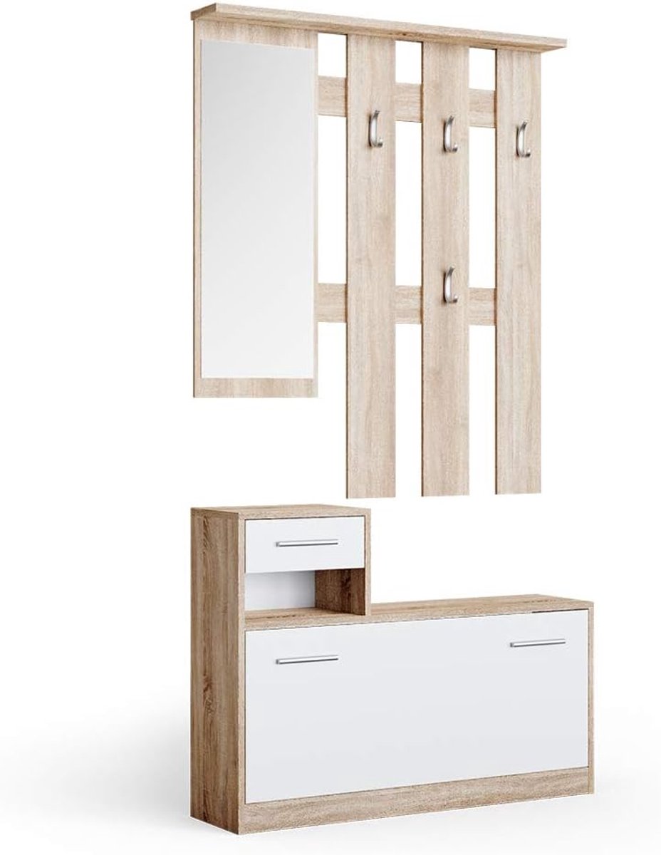 Garderobe Kast - Opbergmeubel Entree - Orde Creëren Hal - Met Lade Spiegel - 100x191x25 cm