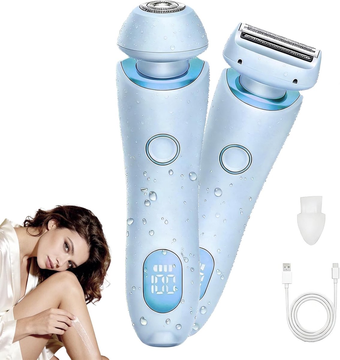 Bikini Trimmer - Ontharingsapparaat - Gladde Huid - Dubbele Functie - 17.6 x 8.2 cm - Blauw