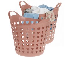 Excellent Houseware Flexibele wasmand - 2x - oud roze - 26 liter - kunststof - 40 x 41 cm