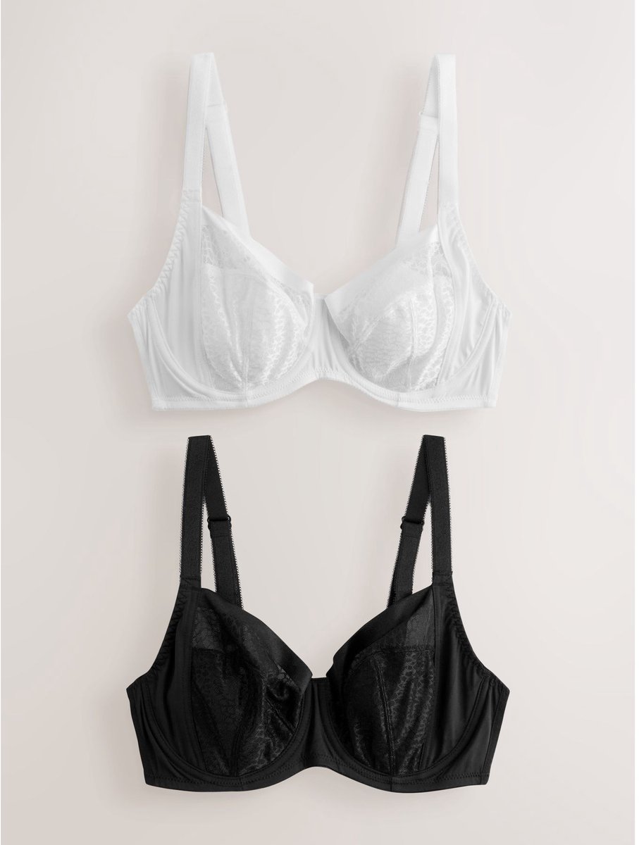Next Dames - DD+ set van 2 balkonbeha's met beugels en zijsteun, niet gewatteerd, met mesh en dierenprint - Zwart Black/White