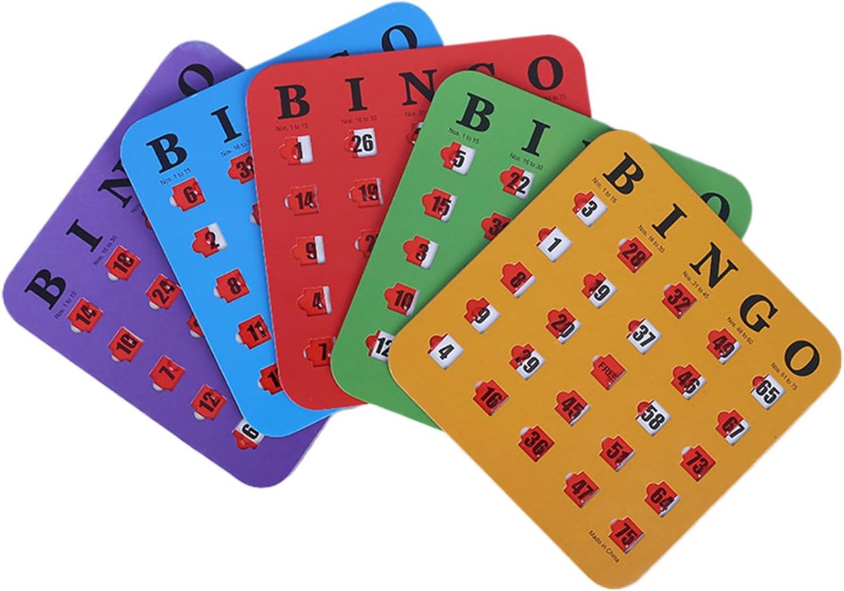 Bingo Kaarten - Schuifkaarten - Logicaspel Spelen - Herbruikbaar Schuifvenster - 5 Stuks - Uniek