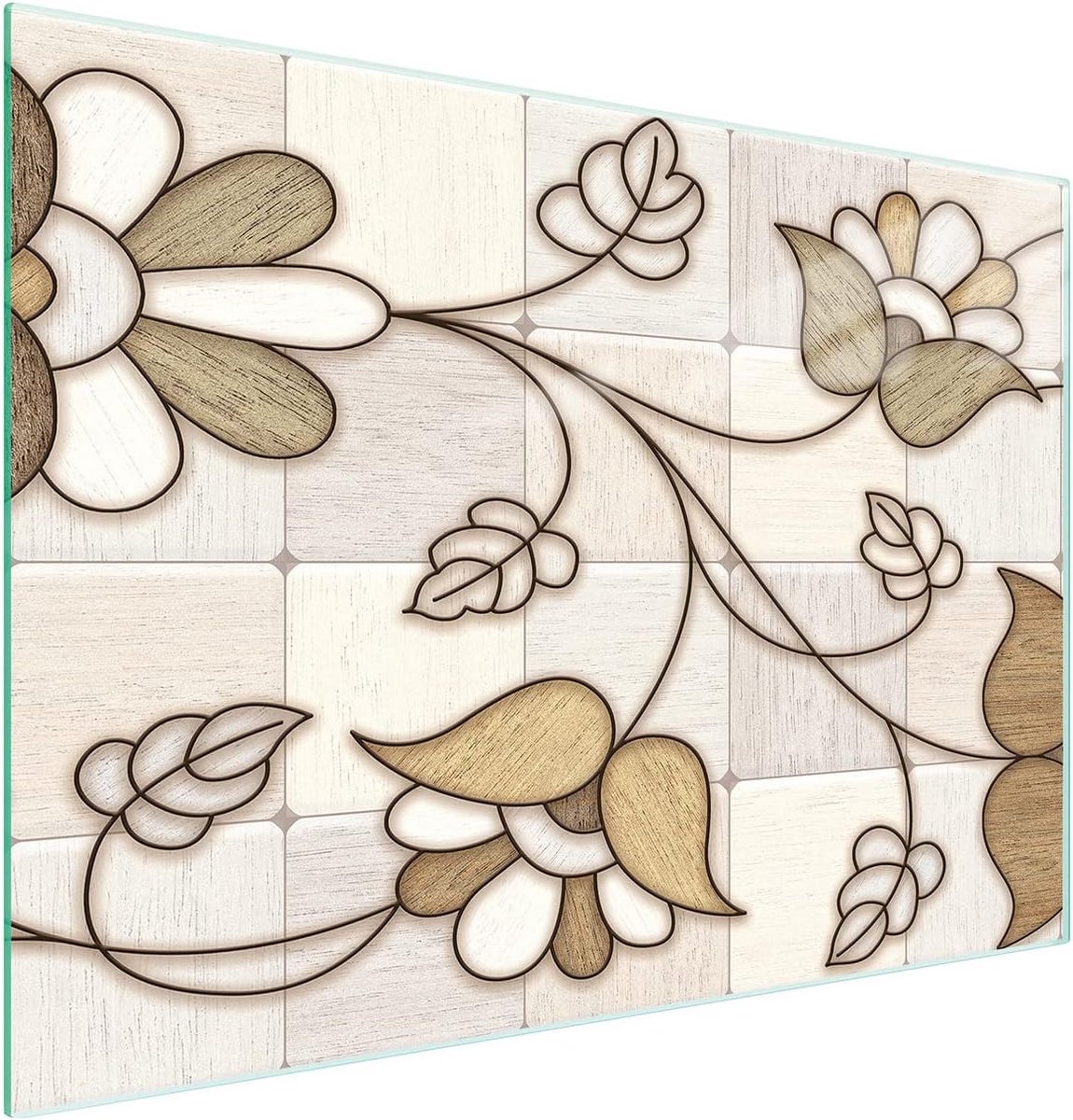 Glazen Werkbladbeschermer - Kookplaat Afdekplaat - Keuken Beschermen - Hittebestendig Gehard Glas - 30x22 cm - Ecru Mozaïek