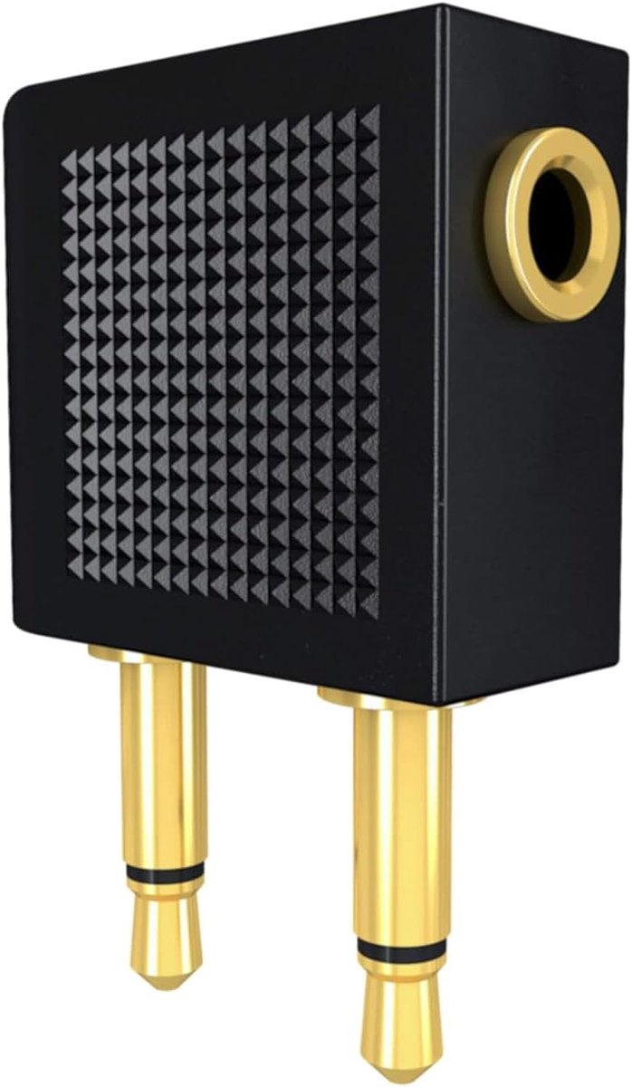 Vliegtuig Adapter - Koptelefoon Adapter - Reizen Muziek - Vergulde Connectoren - Zwart