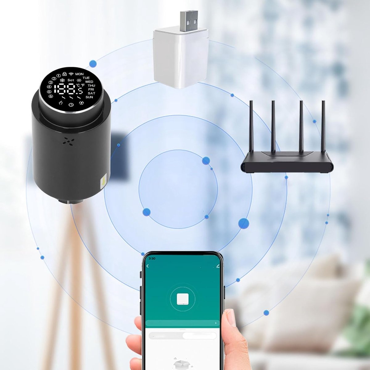 Slimme Radiatorkraan - Thermostatische kraan - Energie besparen - Programmeerbaar - 5-45 graden - Wit