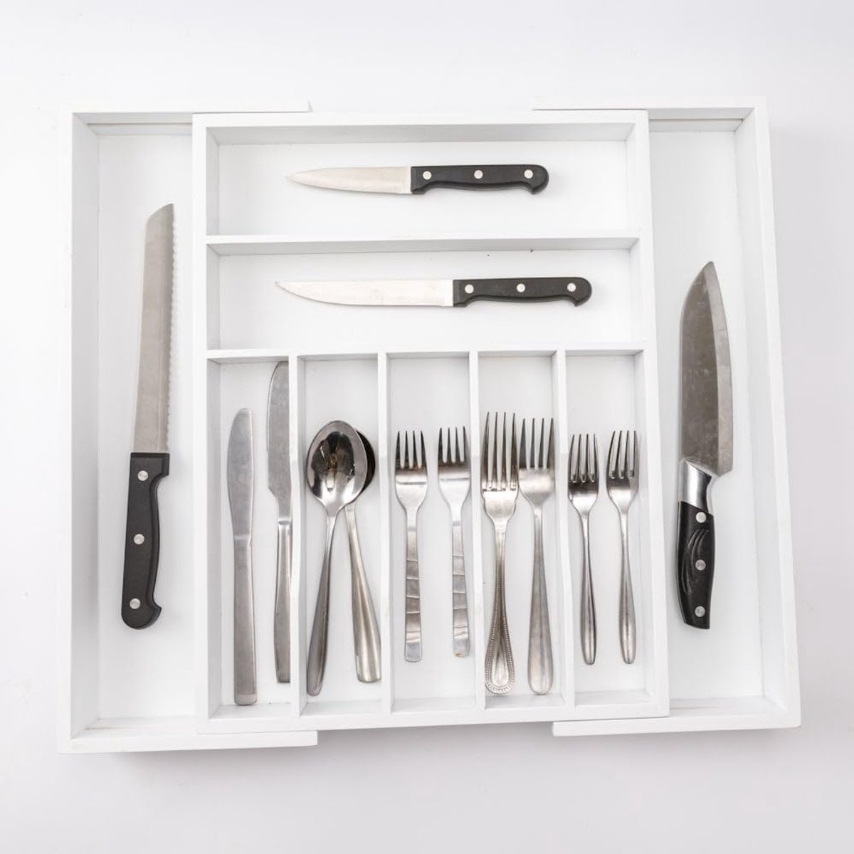 Besteklade Organizer - Lade Indeler - Keuken Lade - Uitschuifbaar 7 tot 9 - 45cm Breed - Wit