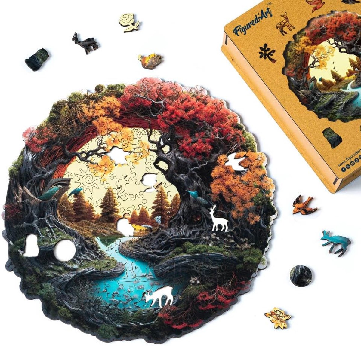 Houten Puzzel - Legpuzzel - Ontspanning Hobby - Unieke Vormstukken - 28.5 x 28.2 cm - Herfstrevier