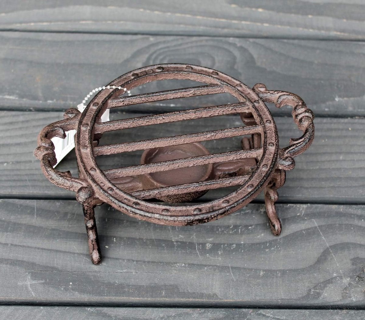 Rechaud Stoofpot Rond - Warmhoudplaat Tafeldecoratie - Thee Koffie Warmhouden - Handgemaakt Gietijzer - 12.5cm Diameter 7cm Hoog - Antiek Bruin
