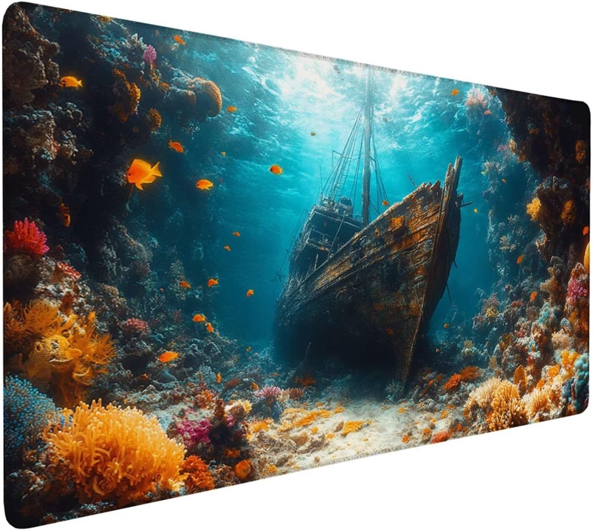 Grote Muismat - Bureau Onderlegger - Gaming Kantoor Werk - Waterdicht Gestikte Randen - 150 bij 80 cm - Zeebodem Patroon