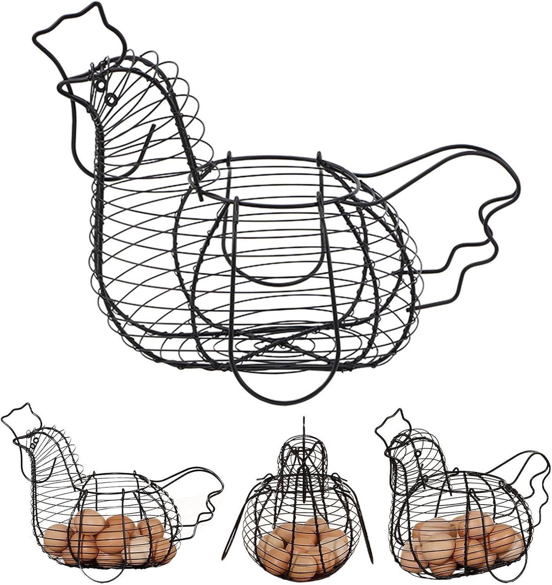 Draad Eier Mand - Kippen Mand - Eieren Verzamelen - Rustiek Metalen Design - 35 x 23 cm