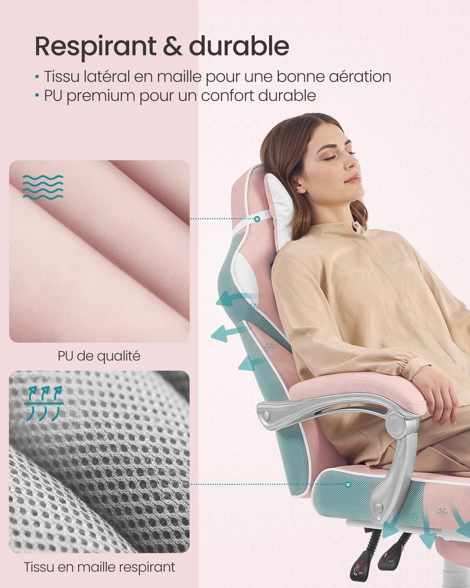 SONGMICS OBG073P01V1 Gamingstoel met Verstelbare Rugleuning - afbeelding 3