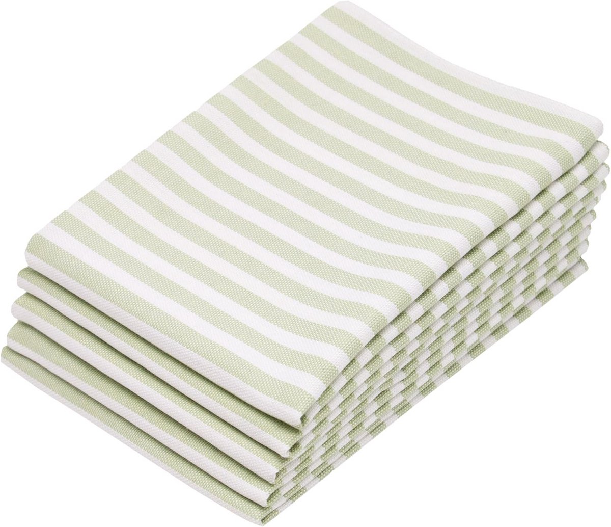 Gestreepte theedoeken set van 5 - 50x70 cm, limoengroen en wit