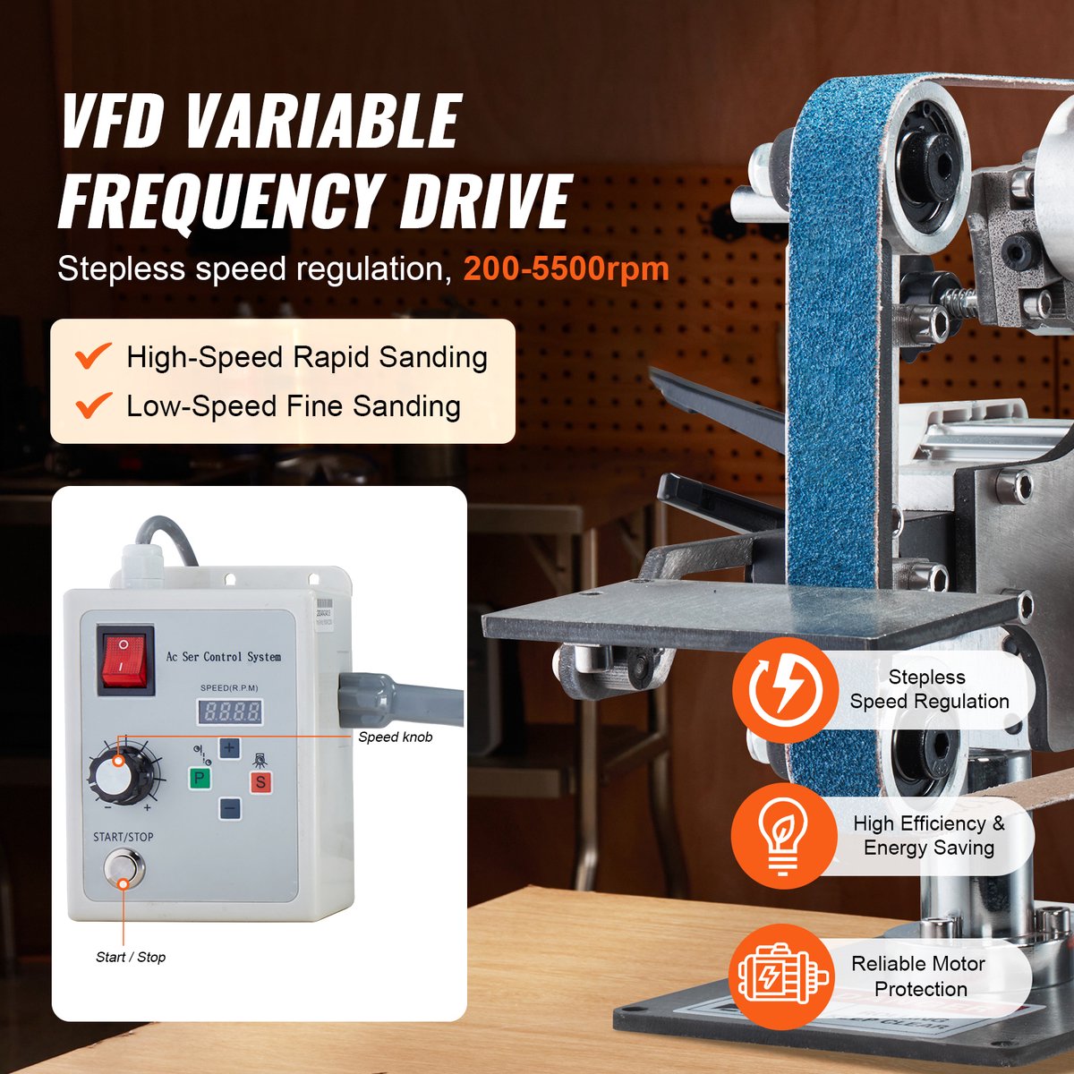 VEVOR Bandschuurmachine 762x25,4mm Bandschuurmachine Schuurmachine Vfd 2 Schuurmodi – foto 7