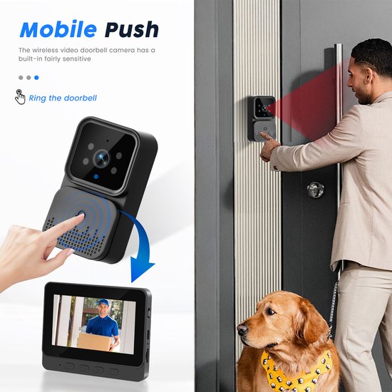 Draadloze Videodeurbel met Binnen Scherm - 4,3 Inch IPS Display - Geen WiFi Vereist - 2.4G Privéprotocol - HD Infrarood Nachtzicht - Twee Weg Audio Intercom - 64GB SD Kaart Inbegrepen - Tot 150 Meter Bereik - Eenvoudige Installatie — afbeelding 3