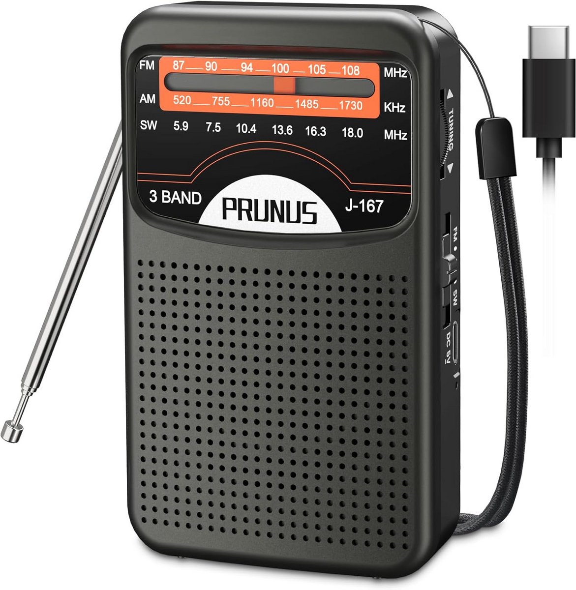 Kleine Draagbare Radio, PRUNUS J-167 Draagbare Radio, Oplaadbare Radio Transistor met 500mAh, Heldere Geluidskwaliteit, Mini Pocket FM Radio Geschikt voor Gebruik door Ouderen