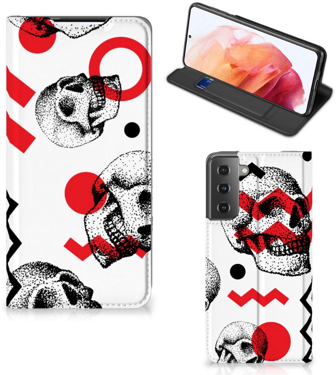 Mobiel BookCase Samsung Galaxy S21 Skull Red