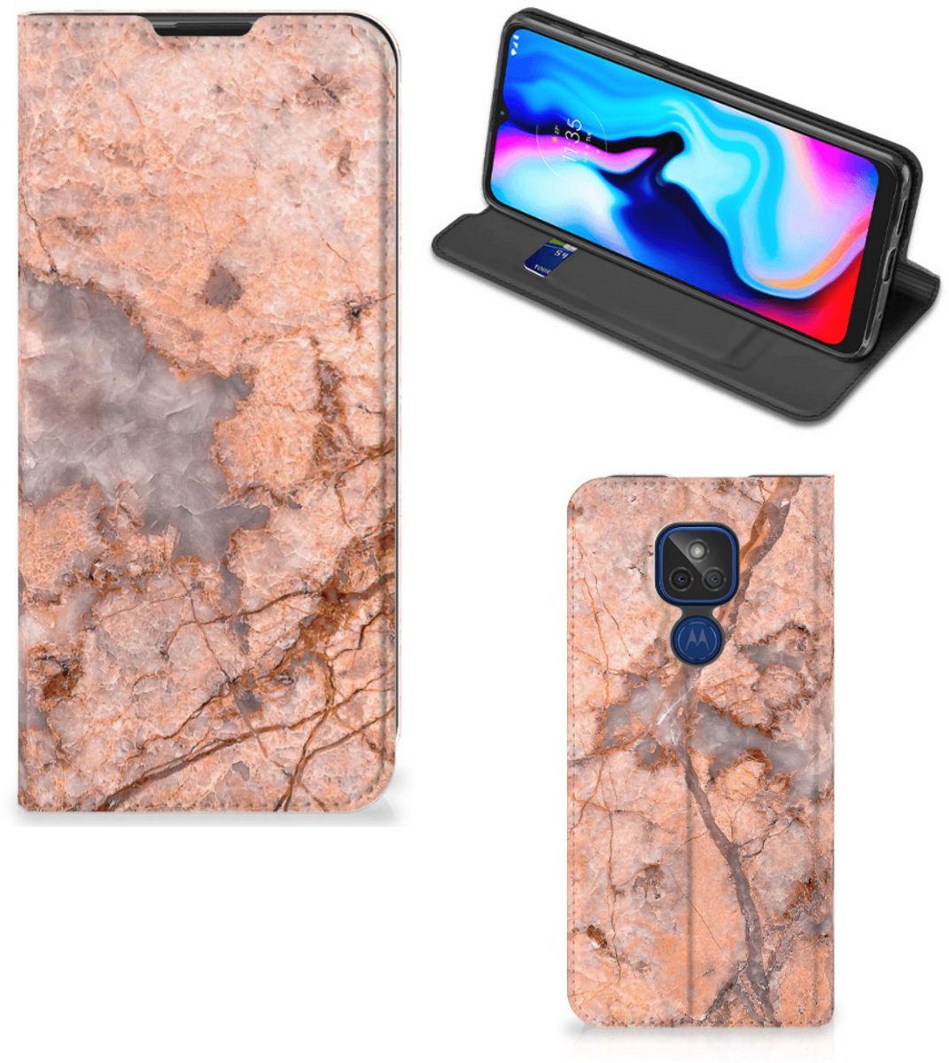 Motorola Moto G9 Play Standcase Marmer Oranje