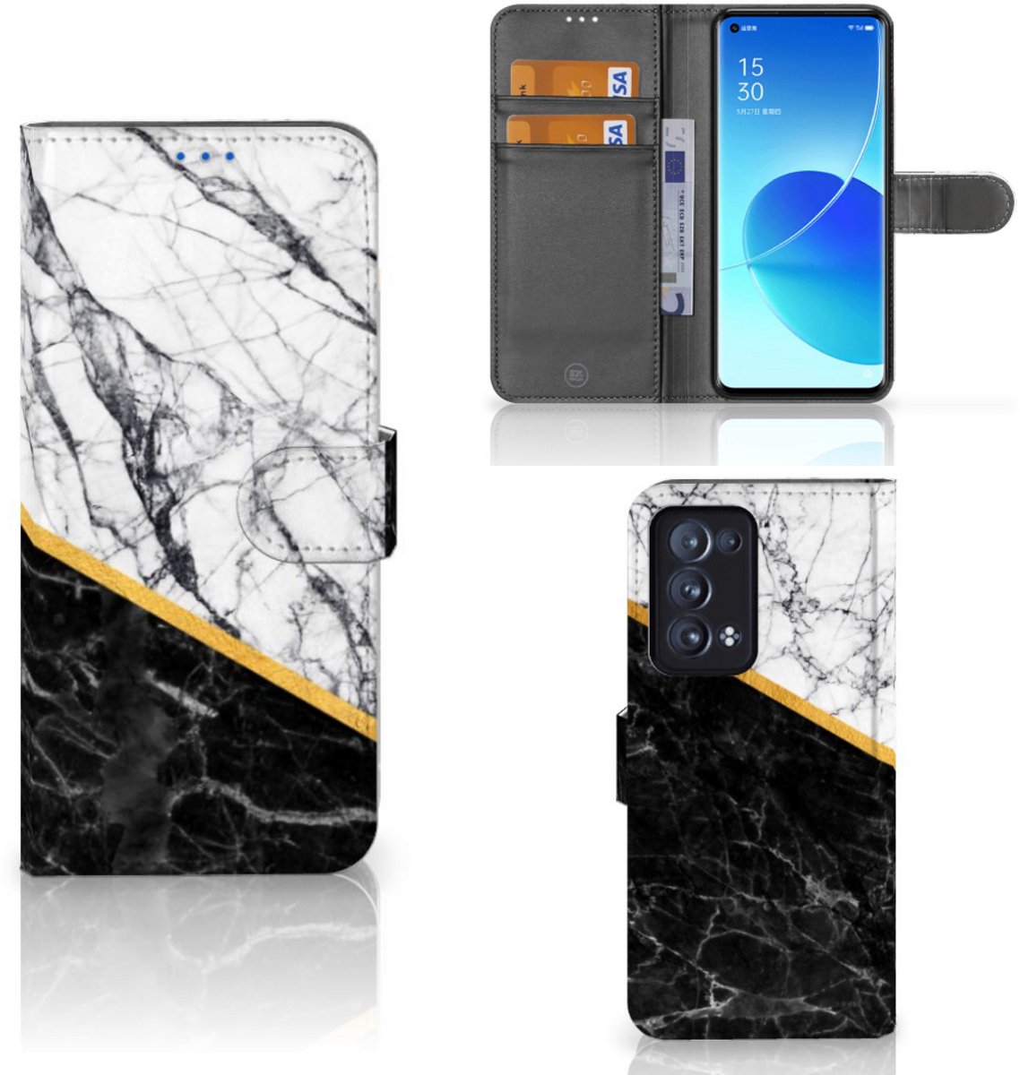 OPPO Reno 6 Pro Plus 5G Bookcase Marmer Wit Zwart - Origineel Cadeau Man