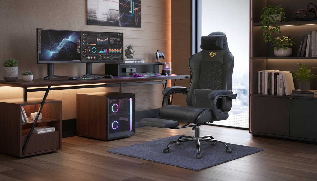 Gamingstoel Casa Velluto Titan Pro XXL – Ergonomische Bureaustoel met Verstelbare Rugleuning, Armleuningen met Synchroonmechanisme, Zitkussen met Veren, Voetsteun, Hoge Rug, Inktzwart – Comfortabele Draaistoel voor Thuis en Kantoor