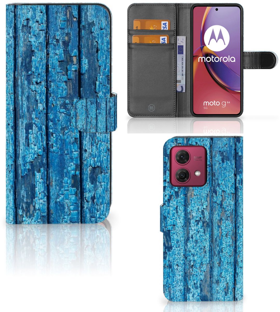 Motorola Moto G84 Book Style Case Wood Blue