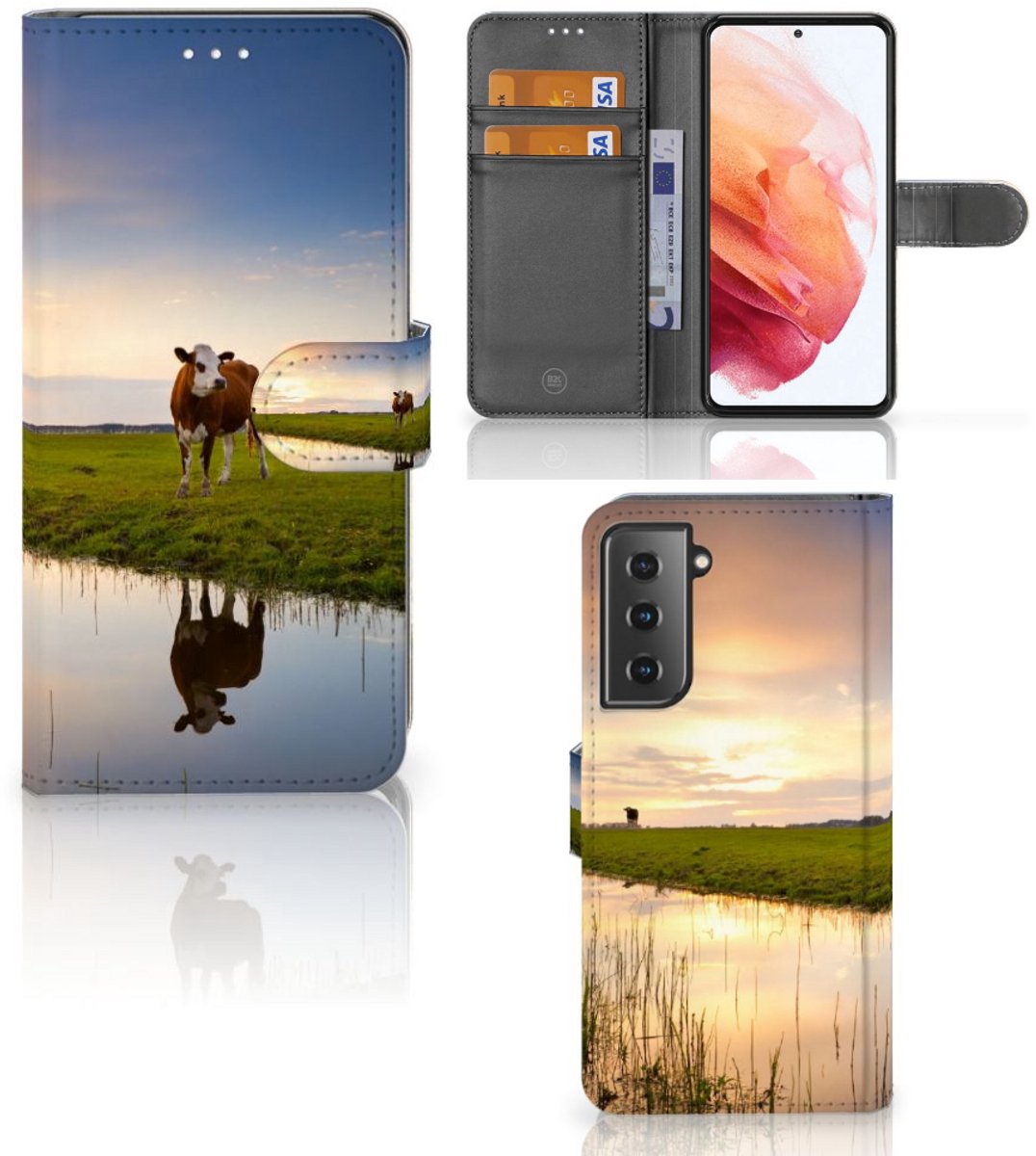 Samsung Galaxy S21 Telefoonhoesje met Pasjes Koe