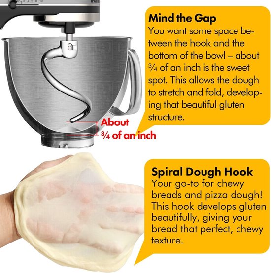 Spiraalvormige deeghaak voor 3,5 Qt. Tilt-Head Stand Mixers - Roestvrij Staal, Vaatwasmachinebestendig, Geen Coating van Merkloos — afbeelding 5