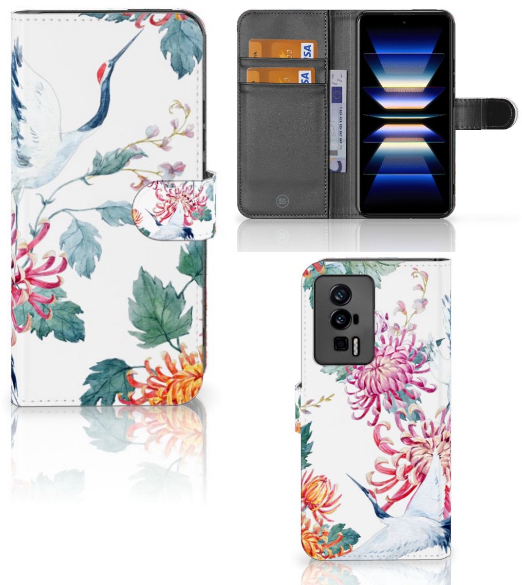 Xiaomi Poco F5 Pro Telefoonhoesje met Pasjes Bird Flowers