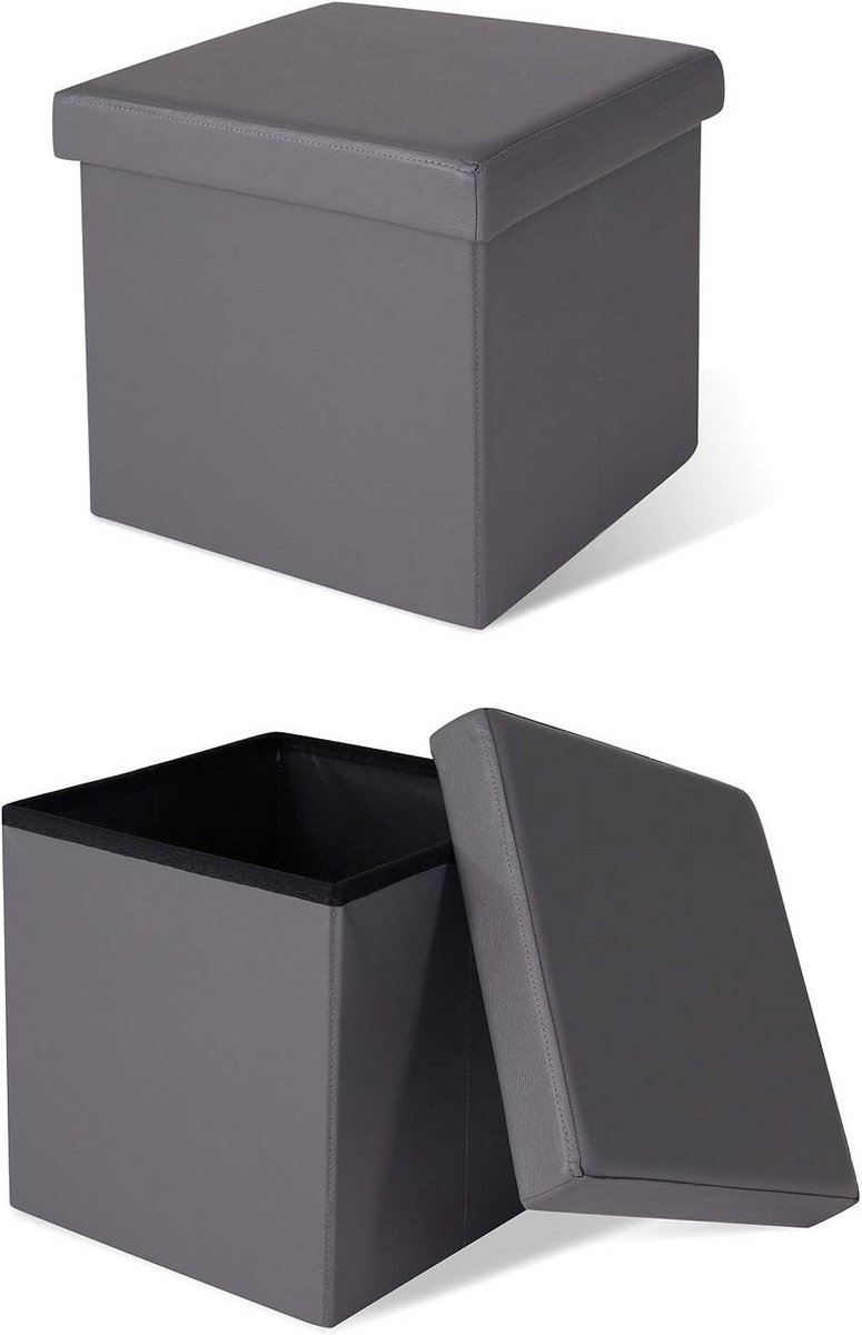 Kruk en voetenbank van kunstleer - Grijs - 38 x 38 x 38 cm