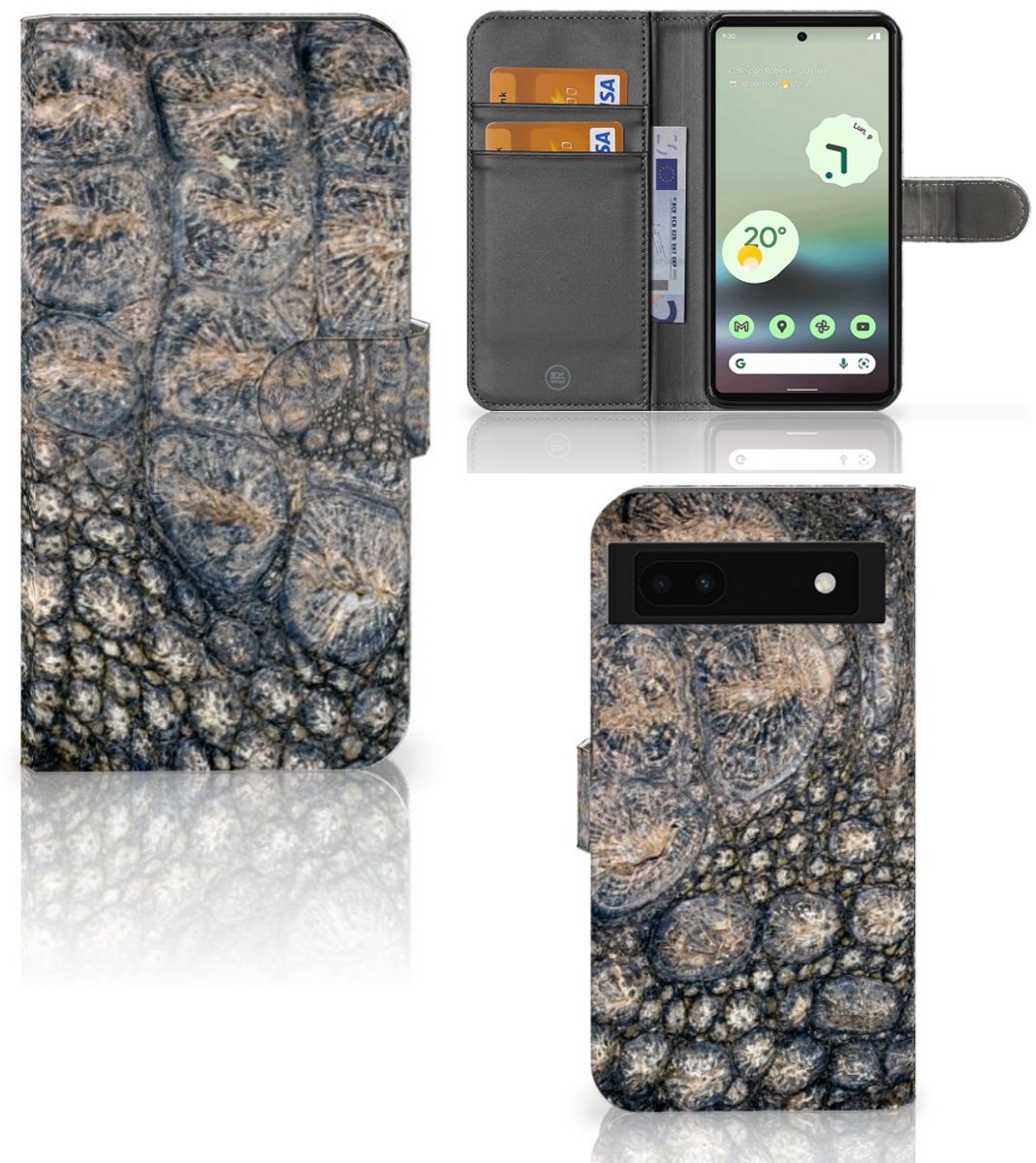 Google Pixel 6A Telefoonhoesje met Pasjes Krokodillenprint