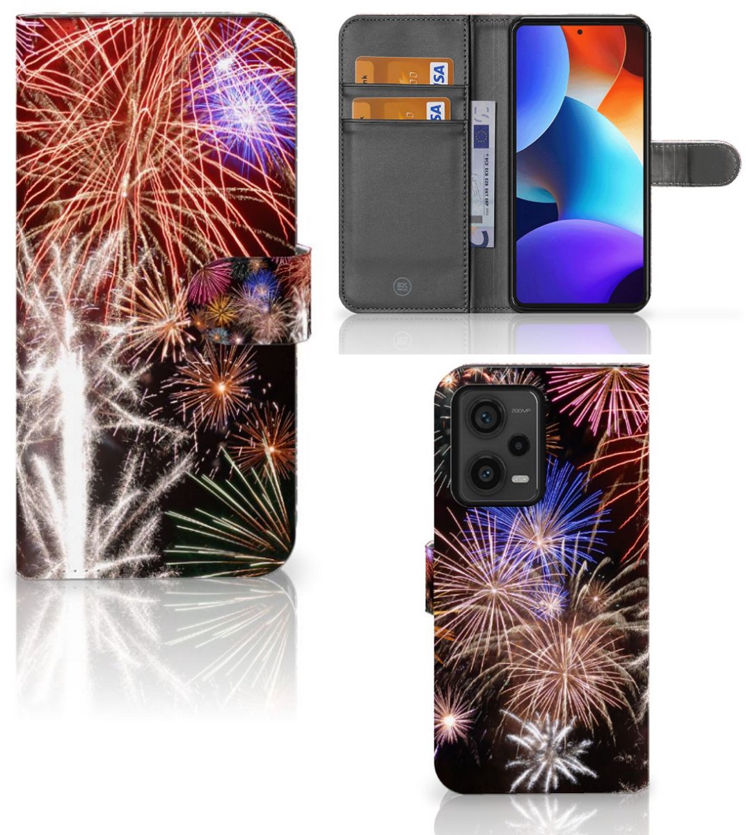 Xiaomi Redmi Note 12 Pro Plus Wallet Case met Pasjes Vuurwerk
