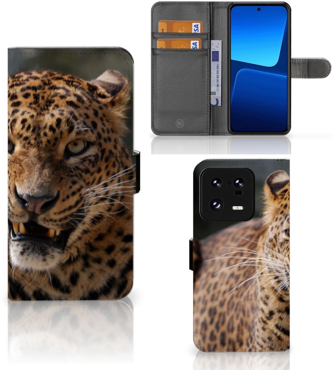 Xiaomi 13 Pro Telefoonhoesje met Pasjes Luipaard