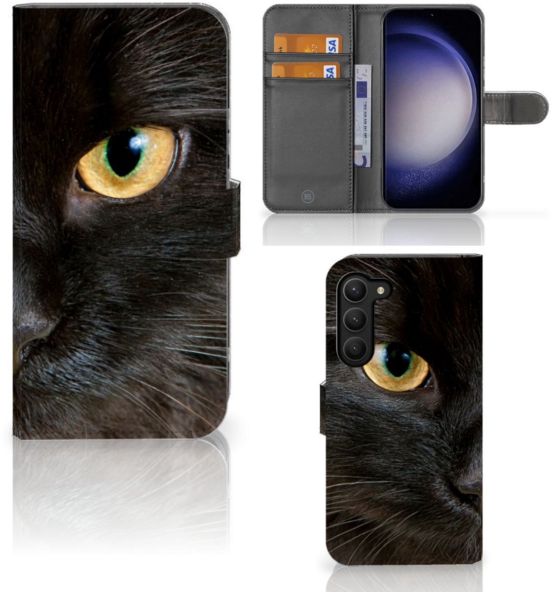 Samsung Galaxy S23 Plus Telefoonhoesje met Pasjes Zwarte Kat