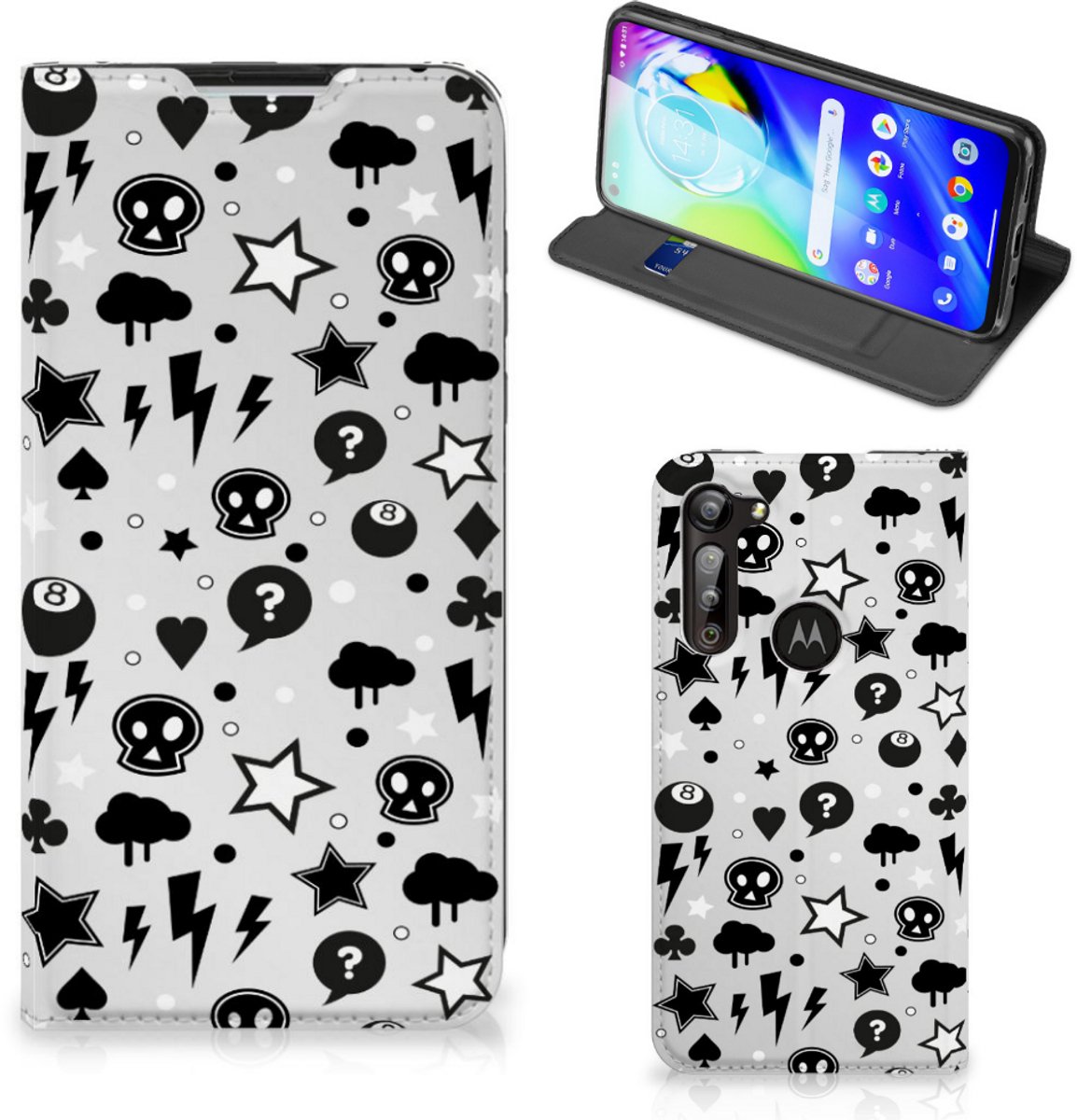 Mobiel BookCase Motorola Moto G8 Power Silver Punk
