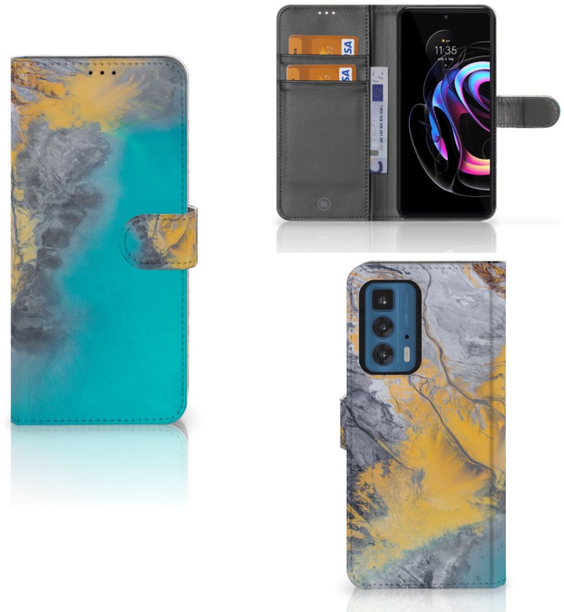Motorola Edge 20 Pro Bookcase Marble Blue Gold