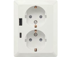 ION industries stopcontact half opbouw 2-voudig met randaarde en USB A + USB C - alpin wit glanzend (10.300.614) - wandcontactdoos