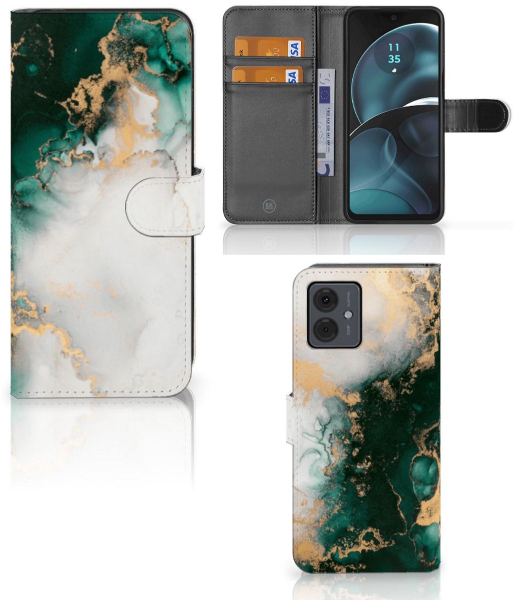 Bookcase voor Motorola Moto G14 Marmer Groen