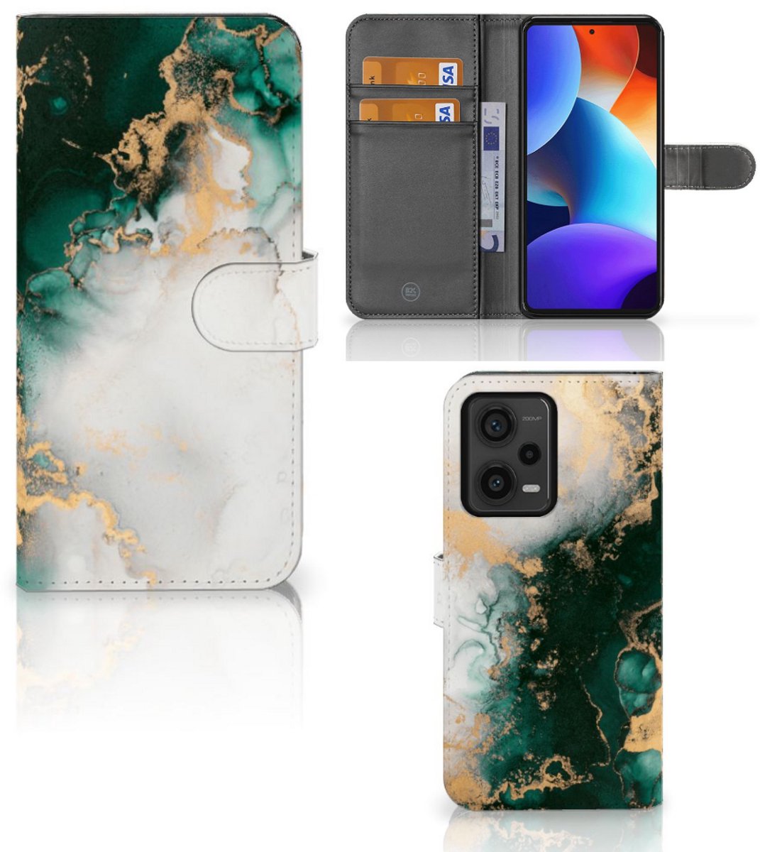 Bookcase voor Xiaomi Redmi Note 12 Pro Plus Marmer Groen
