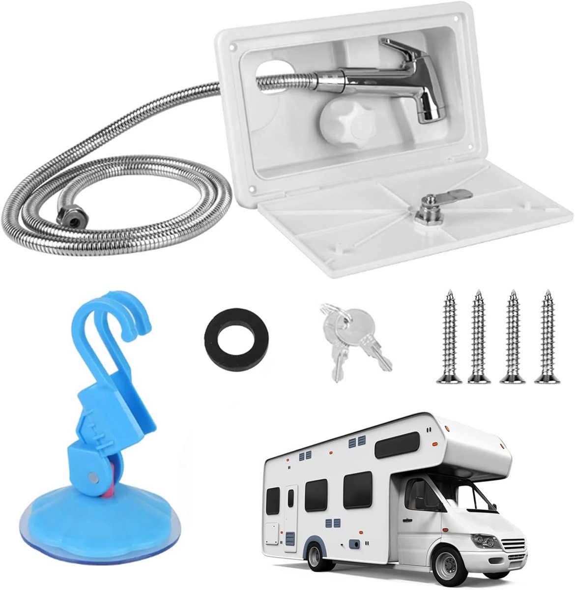 Buitendouche voor Camper met Warm en Koud Water, Ergonomische Buiten Douche Set voor Kamperen - afbeelding 1