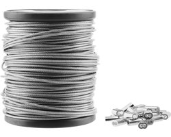 Roestvrijstalen Kabel 50m x 1,5mm met Krimphulzen voor Ophangen van Foto's en Schilderijen