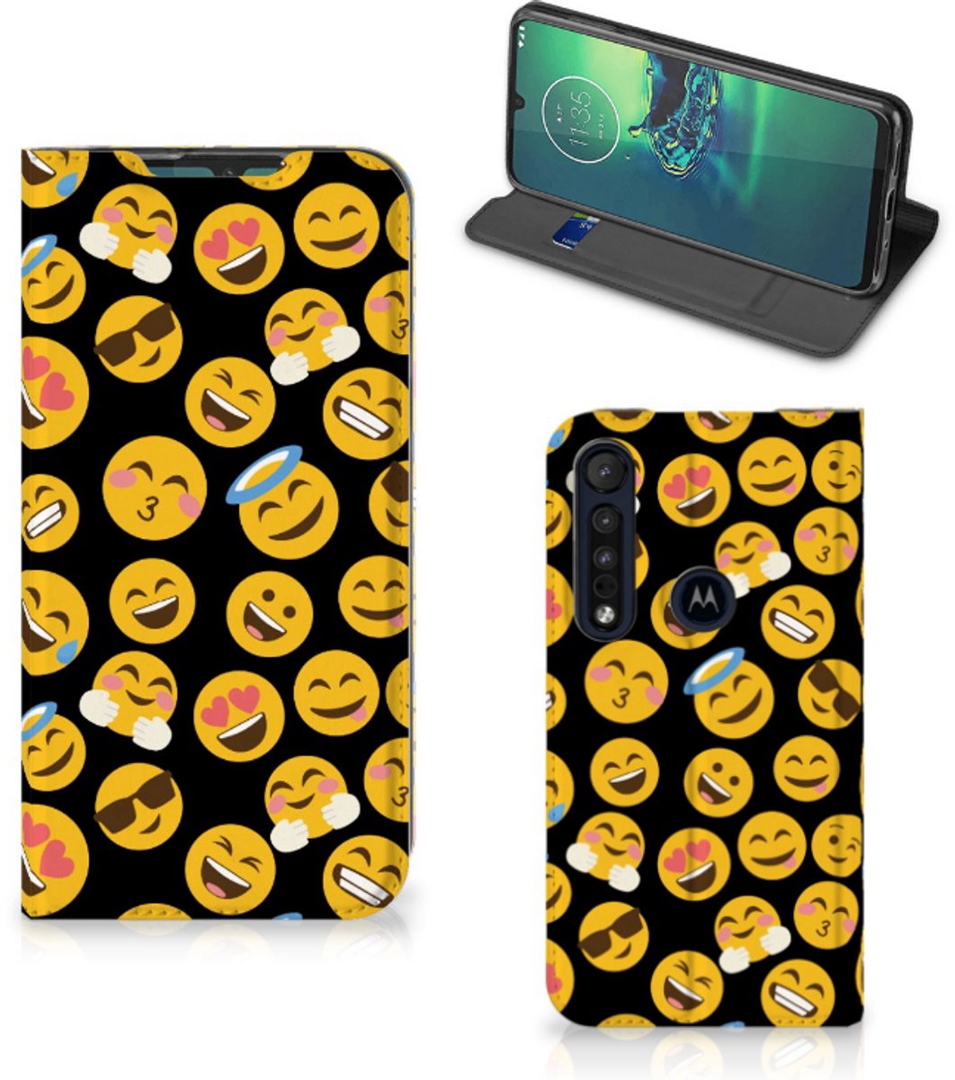 Book Case voor Motorola G8 Plus Hoesje met Magneet Emoji
