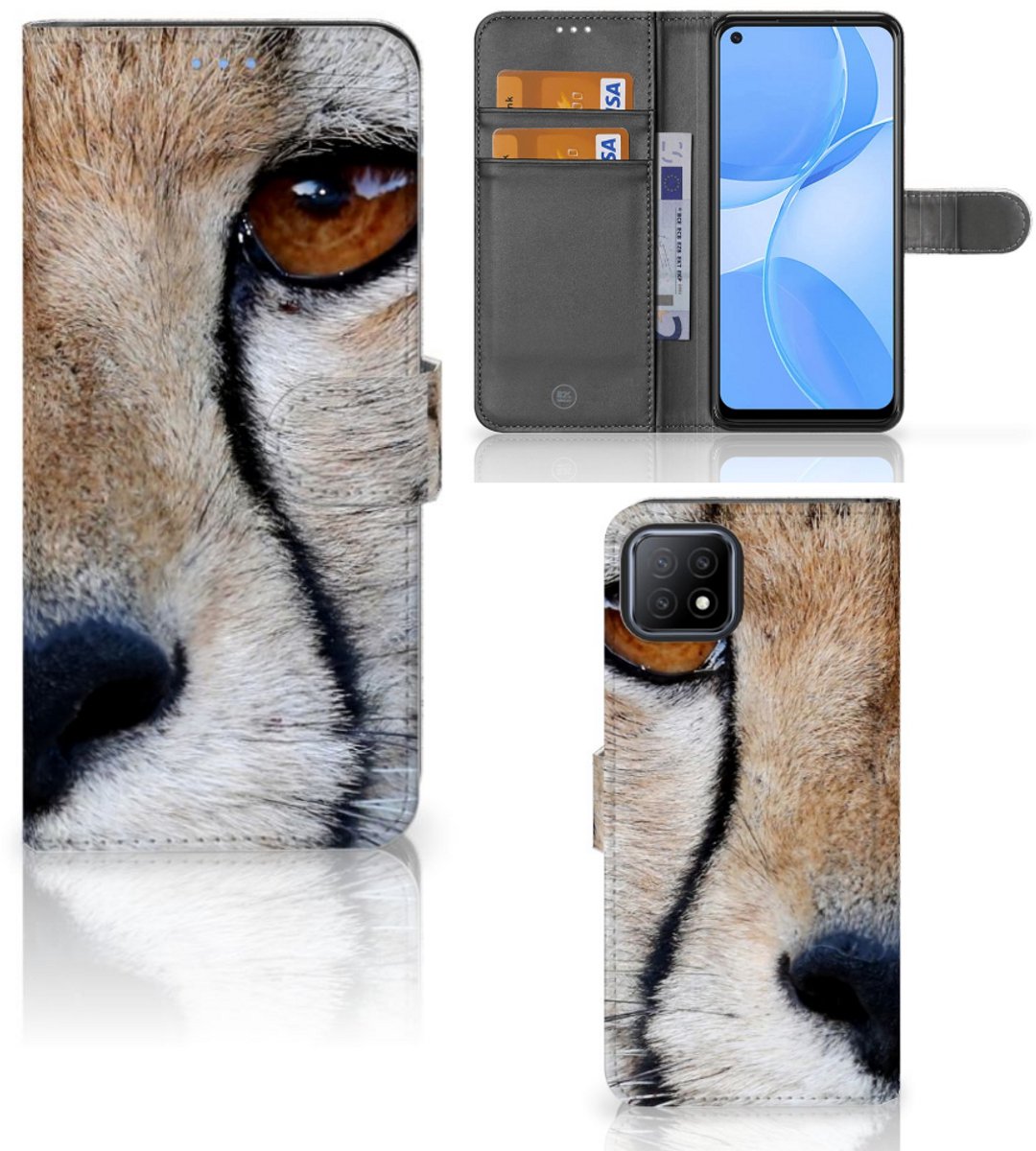 OPPO A73 5G Telefoonhoesje met Pasjes Cheetah