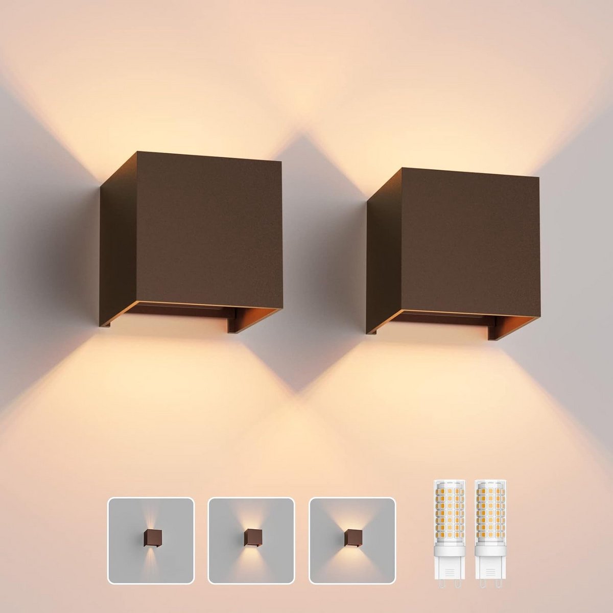 Verstelbare Wandlamp met Vervangbare G9 Ledlamp voor Binnen en Buiten - Warm Wit 3000K - 2 Stuks