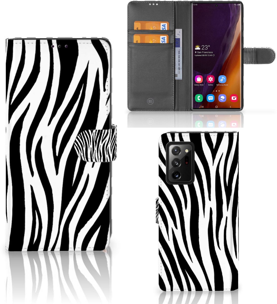 Book Case voor Samsung Galaxy Note20 Ultra Telefoonhoesje met Pasjes Zebra