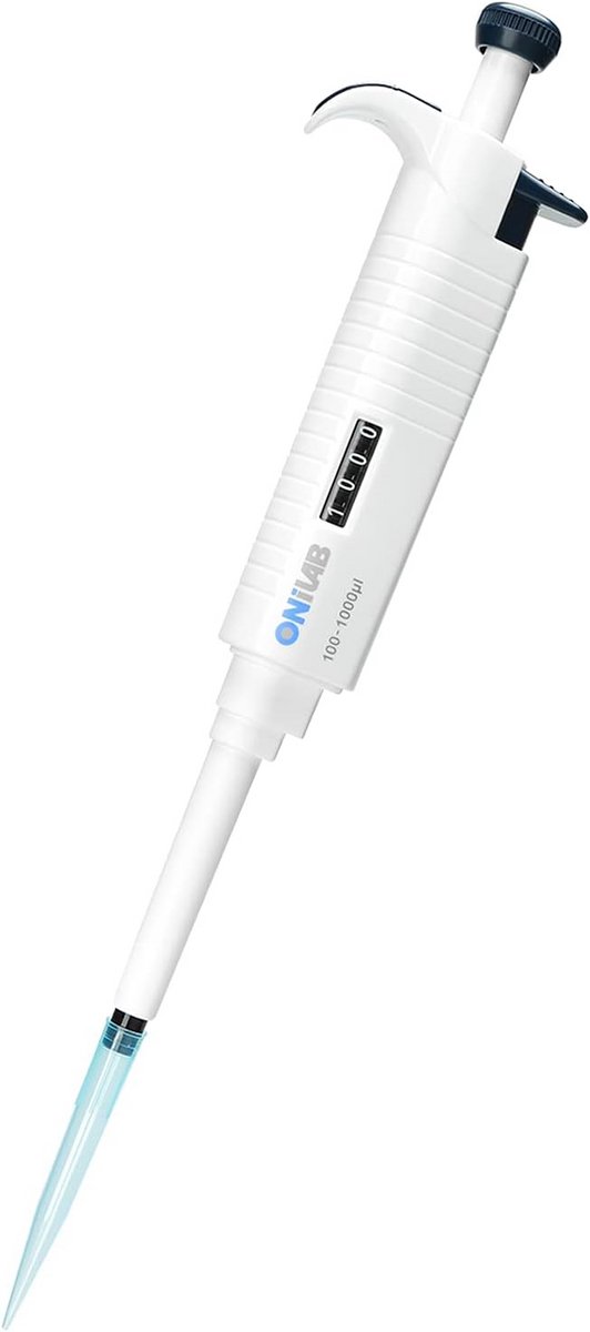 Micropipet met instelbaar volume, eenkanaals, 200-1000 ul, autoclaveerbaar, ergonomisch ontwerp