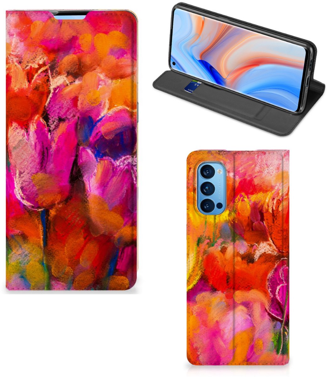 Standcase Hoesje voor Bookcase OPPO Reno4 Pro 5G Tulips