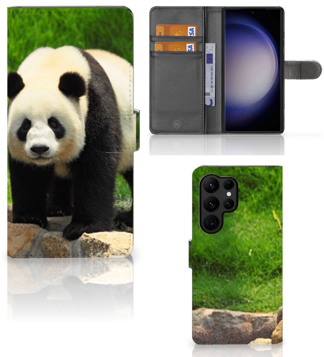 Samsung Galaxy S23 Ultra Telefoonhoesje met Pasjes Panda