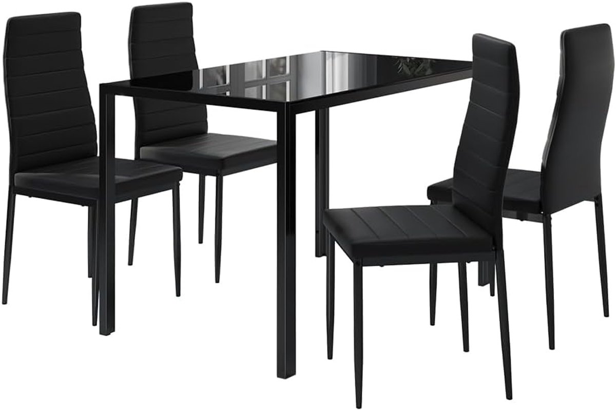 Moderne Eettafelset met 4 Stoelen - Zwart 120 x 75 cm